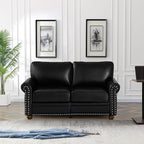 2 Piece Faux Leather Sofa Set,Modern Chair and Loveseat Sets with Storage,Mid Century Couch with Rivet Rolled Arm,Comfy Deep Seat Sofa,Furniture for Living Room,Office(Armchair+Loveseat,Black)
