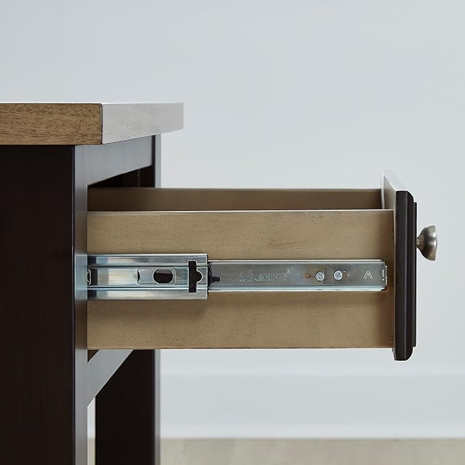 Signature Design by Ashley Drazmine Casual 1 Drawer Chair Side End Table with USB Charging Ports, 1 Lower Shelf and Power Cord, Light Brown & Black