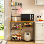 3IngSeagulls Baker's Rack for Kitchen with Storage, Microwave Stand with Adjustable Shelves and 10 S Hooks, 6-Tier Coffee Bar Station, Kitchen Shelves for Spices, Pots, Rustic Brown