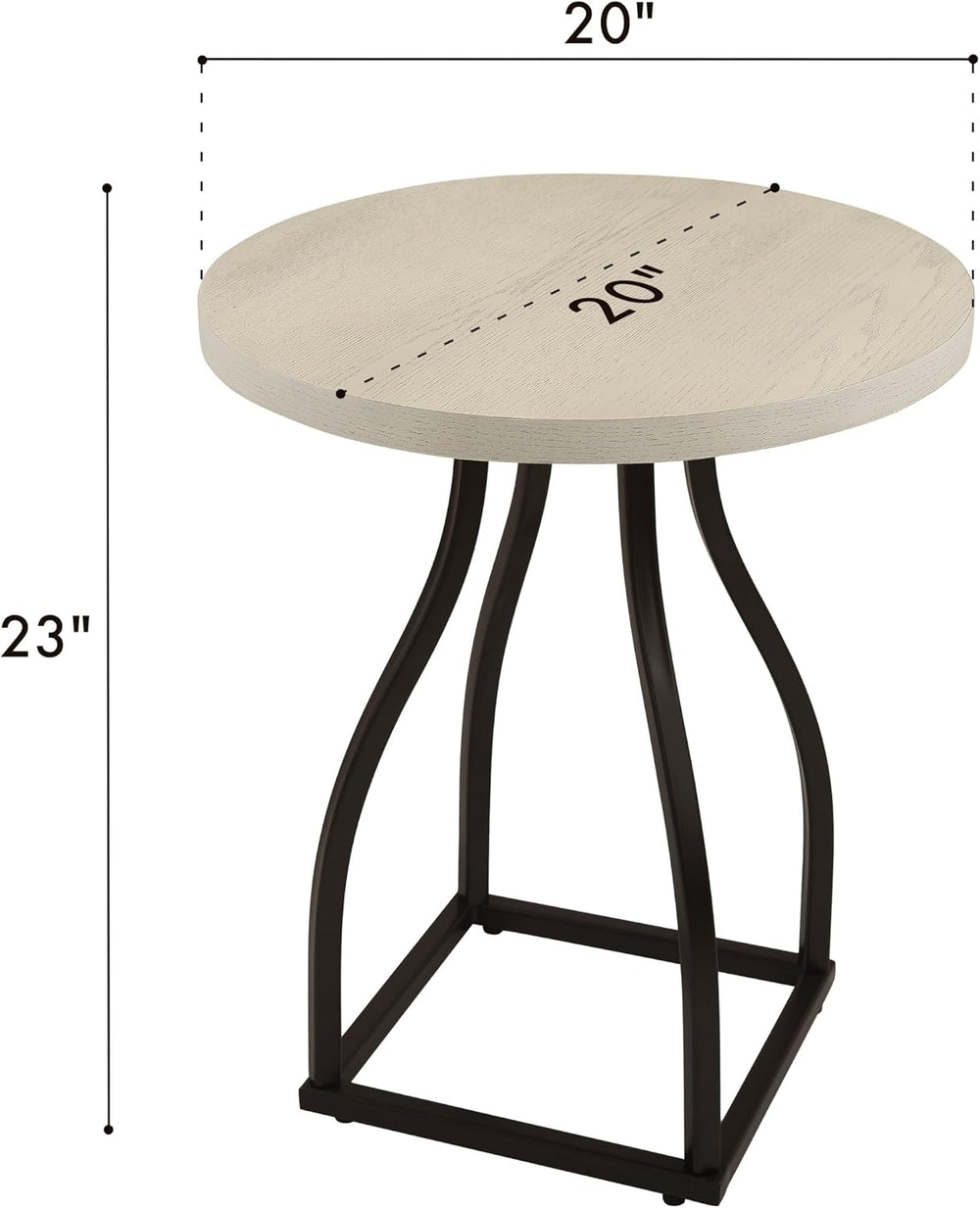 Accent Table, 20 Inch Round Wood White Top, Black Metal Base