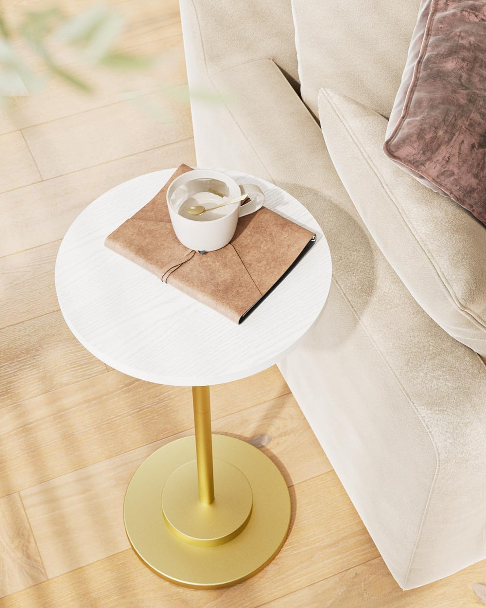 Masupu Drink Table, Round Side Table for Small Spaces, Pedestal Side Table, S...