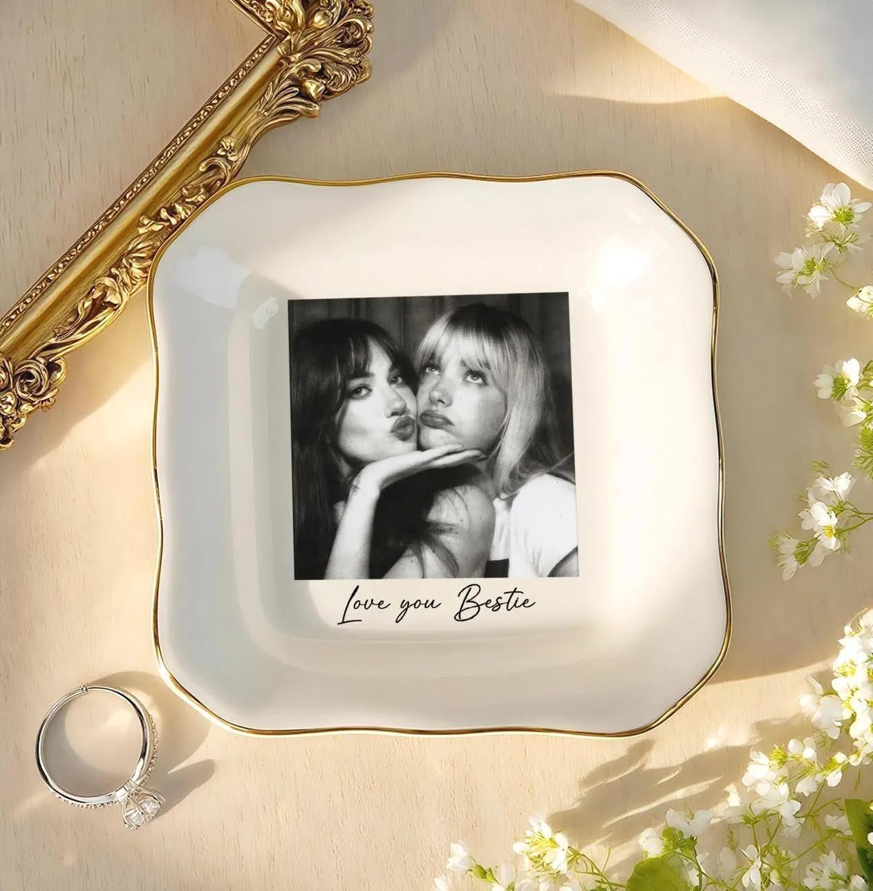 Chillever Personalized Friendship Jewelry Dish, Sisters Jewelry Dish, Custom Besties Gifts, Bff Gifts, Friendship Gift, Best Friend Gift for Women, Customized Jewelrys Plate, Birthday, Christmas
