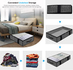 Onlyeasy Underbed Fabric Storage Bags Organizer with 4 Handles, 2 Zippers and Large Clear Window, for Clothes, Blankets, Bedding, Foldable with Sturdy Structure, 2 Pack, Linen-like Black, MXAUBBSS2P