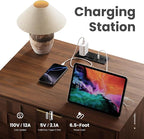COLAMY Night Stand Set of 2, Nightstand with Charging Station, 22" Modern Bed Side Table with 2 Storage Drawers and Chessboard Relieffor Bedroom, Dorm and Small Spaces - Walnut