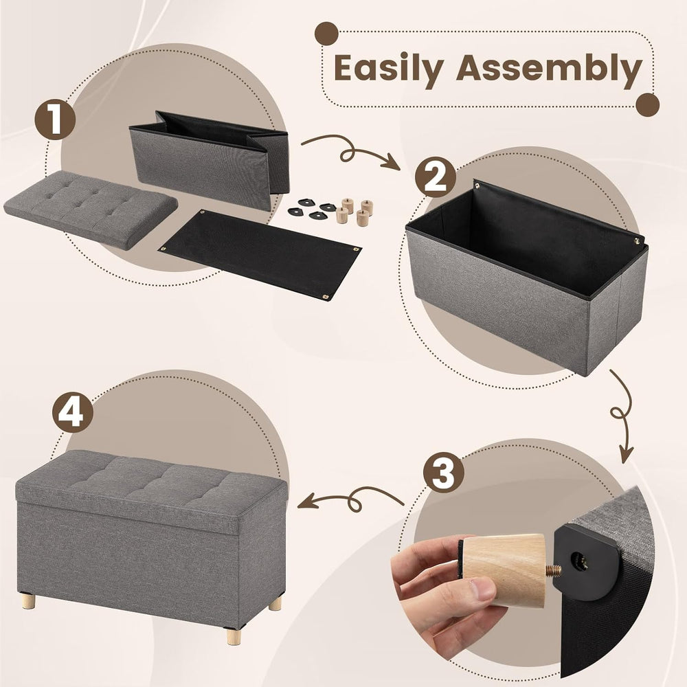 Giantex Storage Ottoman Bench with Tray Lid, Folding Linen Fabric Foot Stool ...