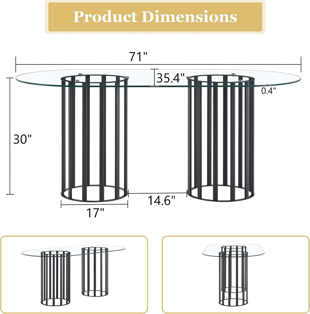 Oval Tempered Glass Dining Table for 4-8 People, 71'' Tall Kitchen Ta...