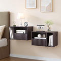 Modern Espresso Fluted Floating Nightstand with Charging Station, NightStand with Drawers, Bedside with USB Ports and Outlets, Bedroom Furniture (Set of 2)