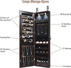 Giantex Wall Door Mounted Jewelry Armoire Cabinet with 47.5" H Full Length Mirror, 2 LEDs Lockable Jewelry Organizer Box with Bracelet Rod, 2 Drawers, Large Storage Capacity (Espresso)