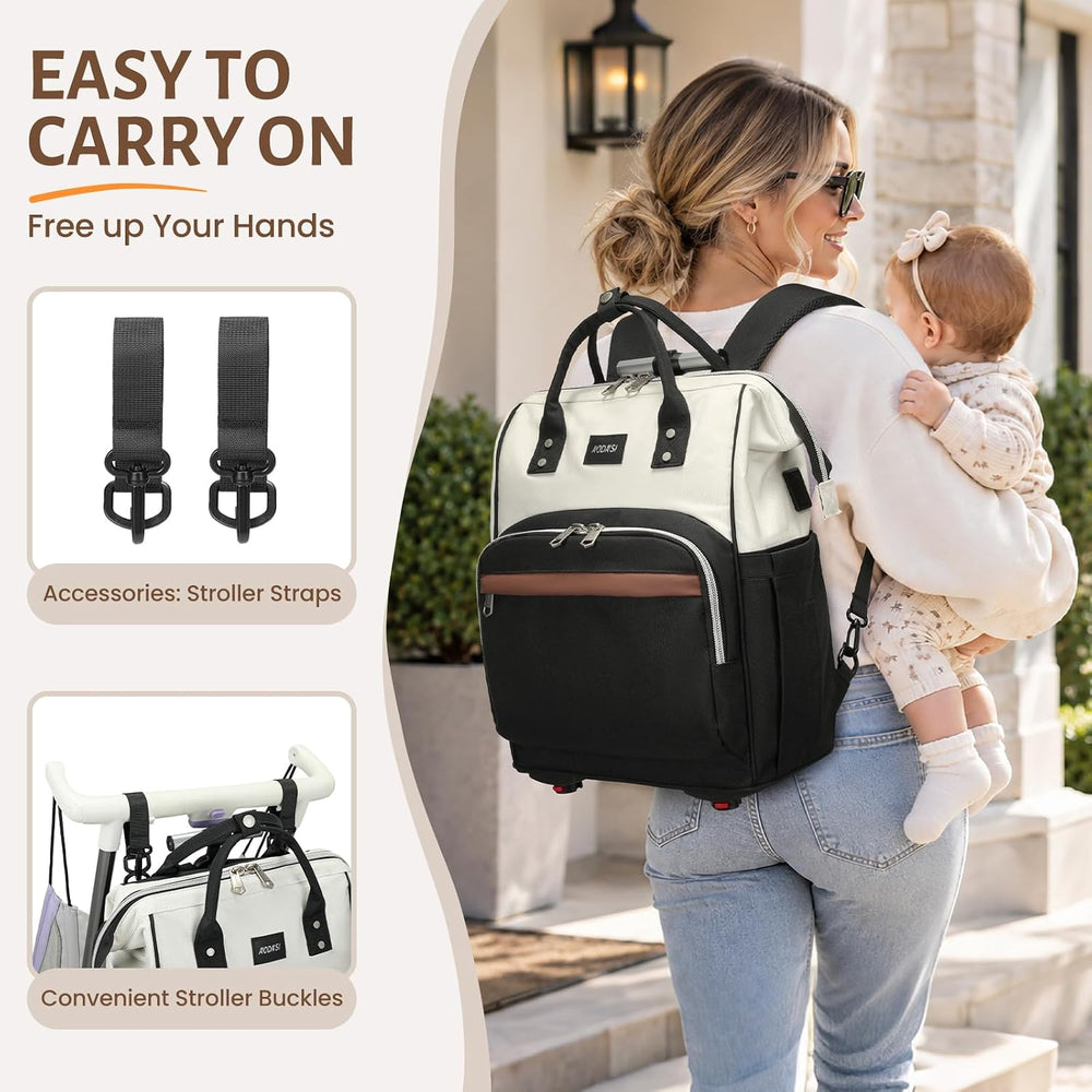 Rolling Diaper Bag Backpack,Diaper Backpack For Mom Dads With Changing Pad