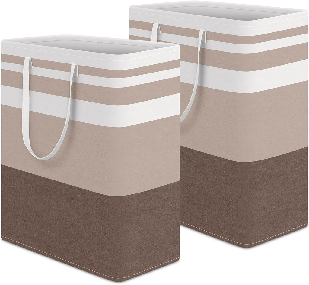 HomeHacks 2-Pack Large Laundry Basket, Waterproof, Freestanding Laundry Hamper, Collapsible Tall Clothes Hamper with Extended Handles for Clothes Toys in the Dorm and Family (Brown, 125L)