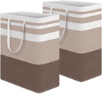 HomeHacks 2-Pack Large Laundry Basket, Waterproof, Freestanding Laundry Hamper, Collapsible Tall Clothes Hamper with Extended Handles for Clothes Toys in the Dorm and Family (Brown, 125L)