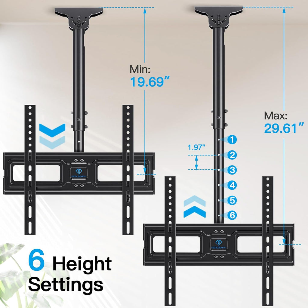 PERLESMITH Ceiling TV Mount for 26-65 inch Flat Screen Displays, Max VESA 400x400mm, Hanging Adjustable Ceiling TV Bracket Fits Most LCD LED OLED 4K TVs, Pole Ceiling Mount Holds up to 110lbs, PSCM2