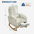 Modern Nursery Rocking Chair, Comfortable Rocker Recliner with Side Pocket, Footrest, Mid Century Upholstered Rocker Glider for Living Room, Bedroom, Nursing Room, High Back & Wood Legs, Teddy Beige