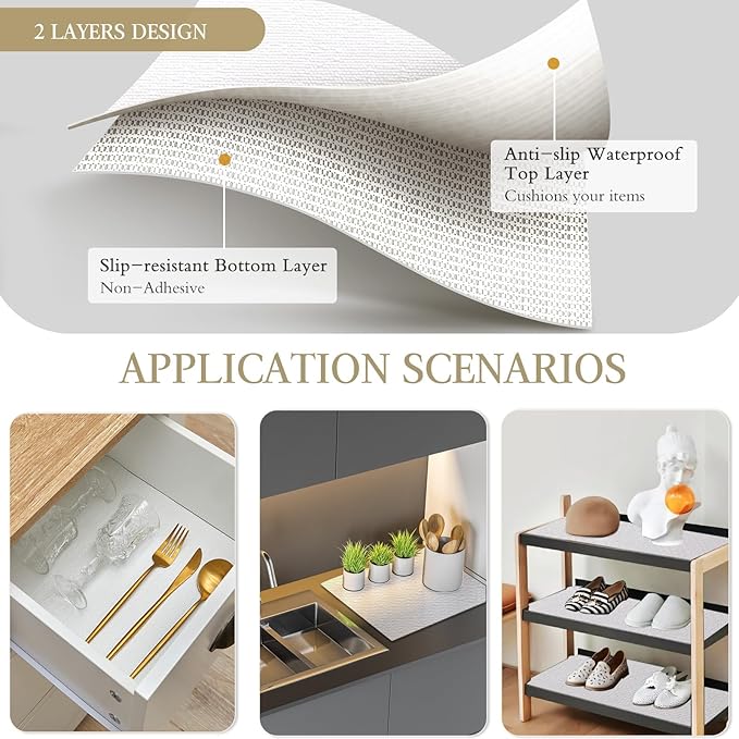 Beautysaid Shelf and Drawer Liner for Kitchen Cabinet, Non Adhesive Non Slip Shelf Paper Waterproof Washable Thickened for Dresser Pantry Shelve Bathroom Protector Liner(White,18 in x 30 FT)