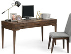 SIMPLIHOME Harper Desk - 60-Inch Wide Solid Hardwood Writing Desk in Walnut Brown, Mid-Century Modern Home Office Computer Table for Workspace or Study with 2 Drawers and Flip-Down Keyboard Tray