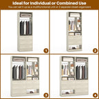Besiost 4FT Closet Systems with 5 Drawers, 48" Closet Organizer System | Wood Closet Organizer with 2 Hanging Rods & 7 Shelves, Heavy Duty 48" Walk-in Closet, White Oak (48"L x 15" W x 80" H)