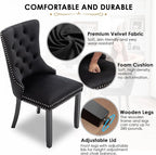 Kiztir Velvet Dining Chairs Set of 2, Upholstered Dining Room Chairs with Ring Pull Trim and Button Back, Luxury Tufted Modern Dining Chair for Living Room, Bedroom, Kitchen (Black)