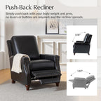 HULALA HOME Genuine Leather Manual Recliners Set of 2 with Wood Legs, Black | Mid Century Modern Push Back Recliner with Nailhead Trim, Adjustable Backrest & Footrest, for Living Room Home Theater