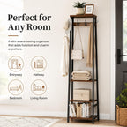 Coat Rack Freestanding, Coat Stand with 3 Shelves and 7 Hooks, Hall Tree Free Standing, Clothes Rack Stand Organizer, Industrial Style, Rustic Brown and Black