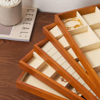 Oirlv 24 Grid Wood Jewelry Tray Microfiber Interior Jewelry Drawer Organizer Showcase Display Box Ring Earrings Holder