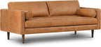 Poly & Bark Napa Leather Couch - 88.5-Inch Office Sofa with 2 Bolsters - Full-Grain Leather Sofa for Living Room with Feather-Down Topper - Living Room Couch - Vintage Italian Leather in Cognac Tan
