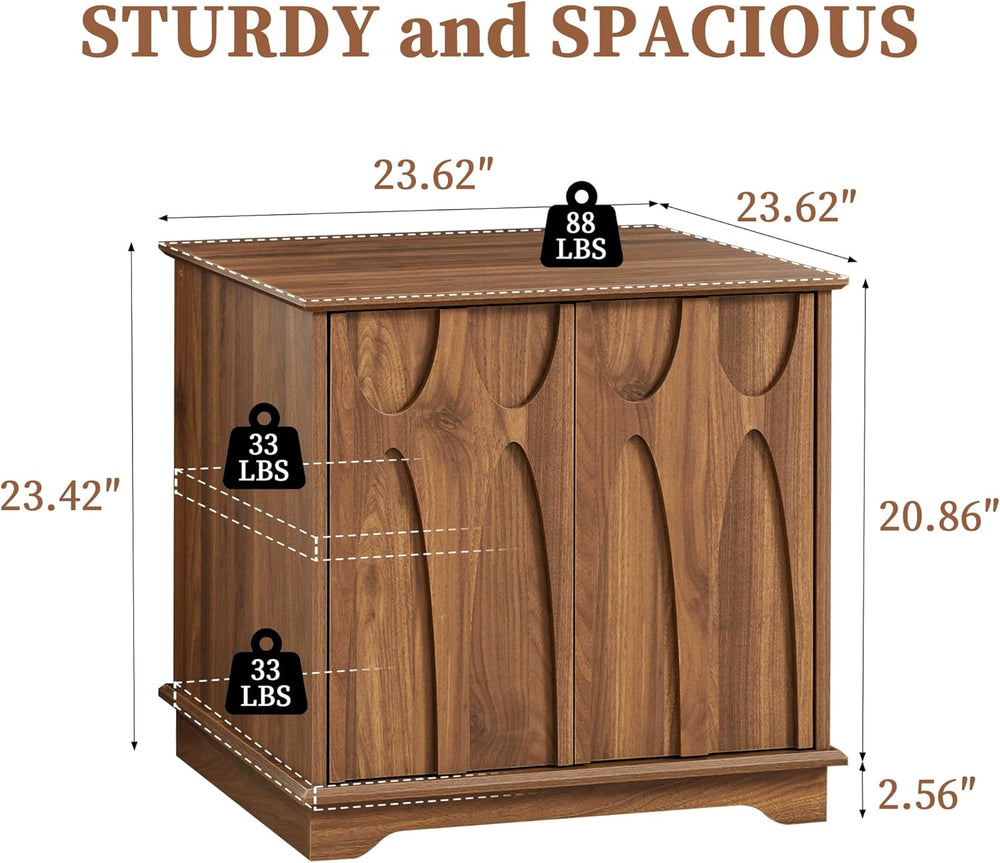 Bifins 24inch Large Square End Table with Storage,Mid Century Modern 2 Door S...