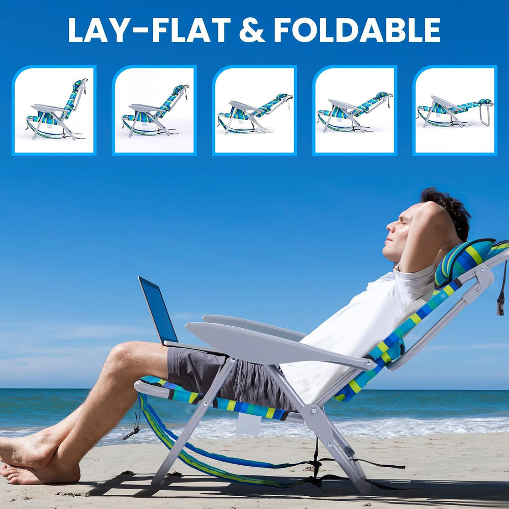 Portable Beach Chair for Adults, Outdoor Camping Chair Lay Flat Folding Backp...