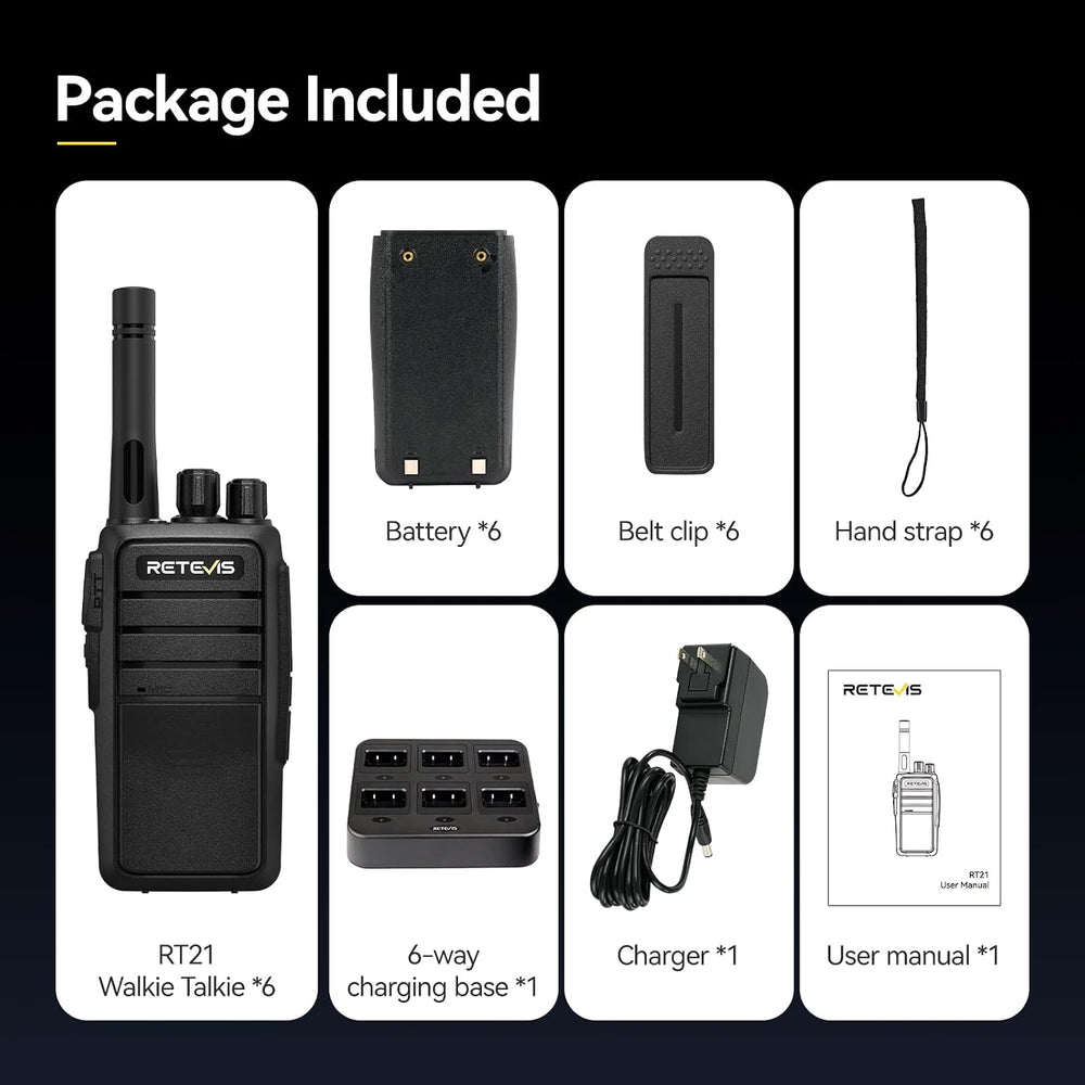 Retevis RT21 2 Way Radio Long Range, IP54 Walkie Talkies for Adults(6 Pack)