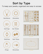 VLANDO Jewelry Box for Women, Glass Lid Jewelry Organizer with 3 Drawers for Necklaces Rings Earrings Bracelets - Sage Green