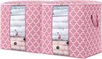 WISELIFE Storage Bags 2 Pack/100L Large Blanket Clothes Organization and Storage Containers for Comforters,Bedding, Foldable Organizer with Reinforced Handle, Clear Window, Sturdy Zippers,Pink