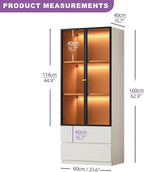 Modern White Lighted Glass Display Cabinet with Two Drawers, Dining China Hutch with 3 Tiers Storage Shelves, Wooden Curio Display Showcase for Living Room Kitchen (A-23'' Glass Cabinet)