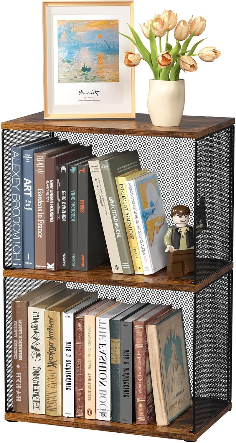 Dmevkic Small Bookshelf 2 Tiers Bookshelf for Small Spaces DIY Variable Stack...