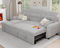 86" Sleeper Sofa Bed, Pull Out Couch Bed with Reversible Storage Chaise, Sectional Couches for Living Room with Side Pocket | Charging Station | Removable Backrest | Prime Linen, Light FGrey