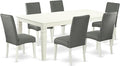 East West Furniture LGDR7-LWH-07 7 Piece Modern Dining Table Set Consist of a Rectangle Wooden Table with Butterfly Leaf and 6 Gray Linen Fabric Parson Dining Chairs, 42x84 Inch, Linen White