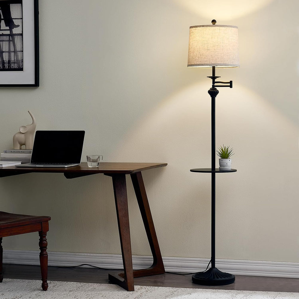 Floor Lamp with 350° Adjustable Swing Arm, Standing Lamp with Storage Tray