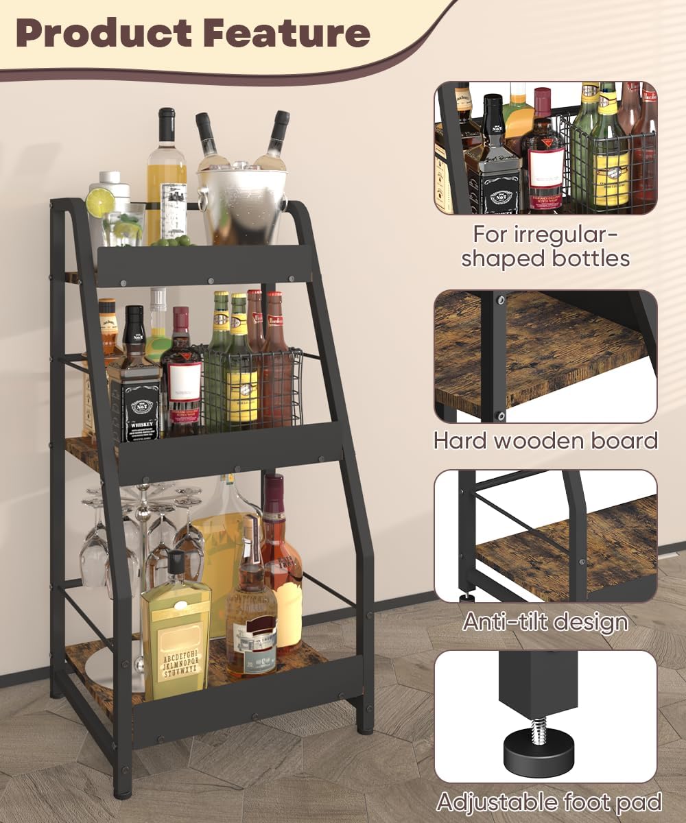3-Tier Liquor Stand for Home Bar, Trapezoid Freestanding Whisky Bottle Holder...