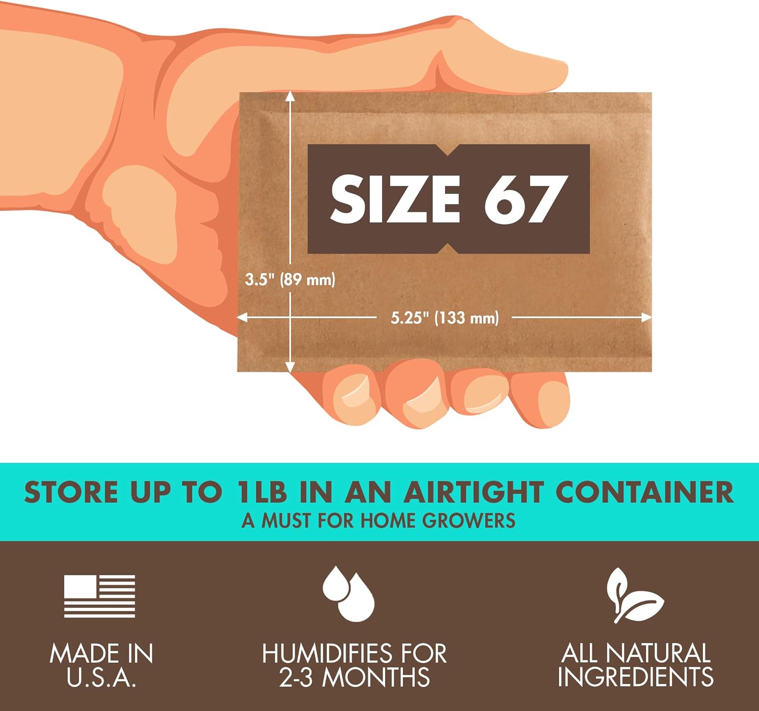 Boveda 62% Two-Way Humidity Control Packs For Storing 1 lb – Size 67 – 4 Pack – Moisture Absorbers for Storage Containers – Humidifier Packs – Hydration Packets in Resealable Bag
