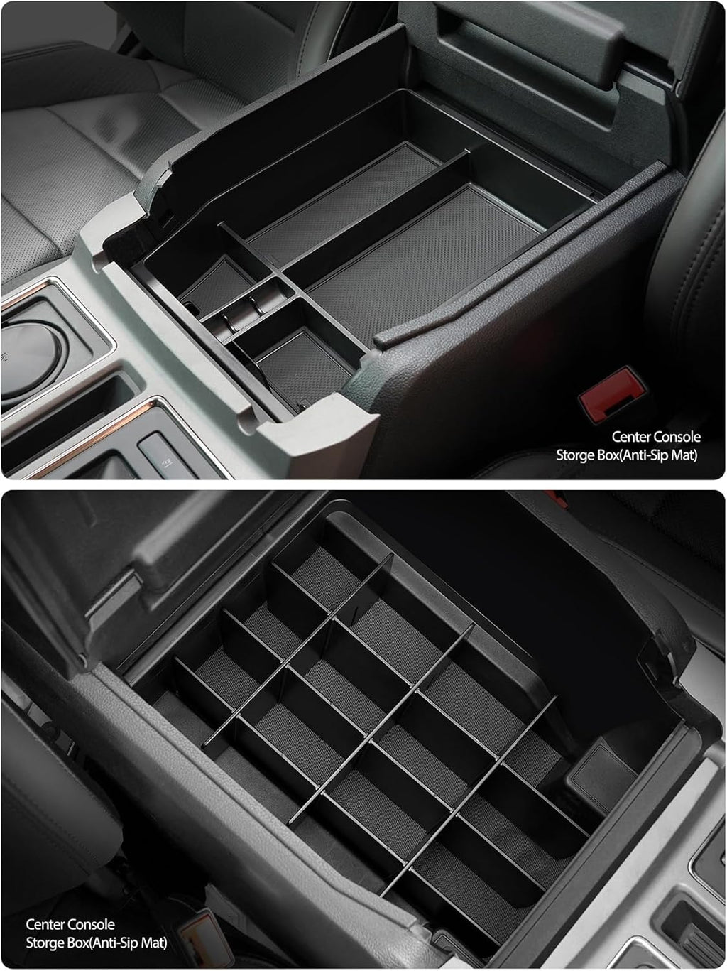 ELECFRESH 2PCS Center Console Organizer for 2024 2023 2022 2021 Ford F150 Accessories, Armrest Storage Box and 16-Compartments Divider for Ford F150