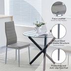 PU Dining Chairs Set of 4, Modern Kitchen & Dining Room Chairs Faux Leather Upholstered Dinner Chairs with Metal Legs for Small Space (Gray, Horizontal line)