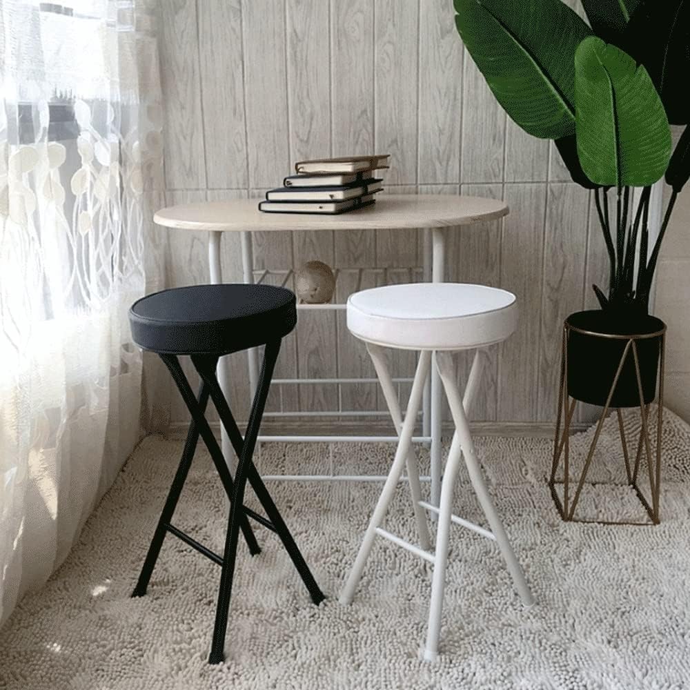 Foldable Round High Chair for Adults Compact White Folding Bar Stool Non Slip Office Stool for Kitchen(White)