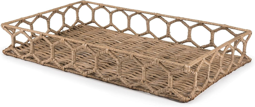 happimess Honeycomb 19.75" Hand-Woven Rattan Serving Tray, Natural