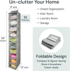 Boxy Concepts 10-Shelf Hanging Hat Organizer for Baseball Caps - Grey Contemporary Fabric - Space-Saving Baseball Cap Organizer & Closet Storage - Wall-Mount Hat Rack & Shoe Rack