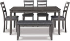 Signature Design by Ashley Bridson Dining Table Set For 6 With Bench, Wood 6‑Piece Kitchen Table And Chairs Set With Upholstered Seats, Transitional Charcoal Gray Dining Room Set For Family Meals