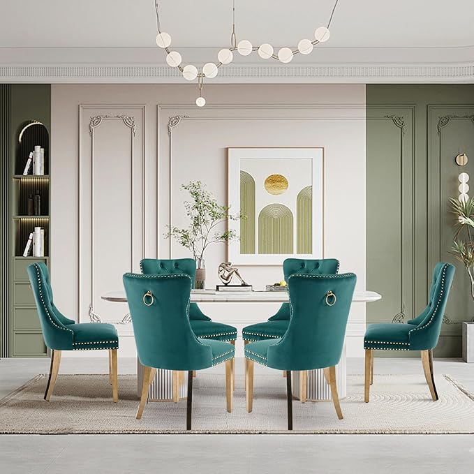 Velvet Upholstered Dining Chairs Set of 8, Modern Style Kitchen Side Chairs w...