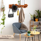 Zingoetrie Wooden Coat Rack Wall Mount Red Brown 11 Hooks Key Holder Umbrella Entryway Shelf Housewarming Holiday Gifts