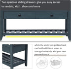 39″ Storage Bench with Cushioned Seat and Drawers,Multipurpose Wooden Entryway Ottoman,Hidden Compartment Organizing Shoe Rack,for Bedroom Hallway Porch,Antique Navy