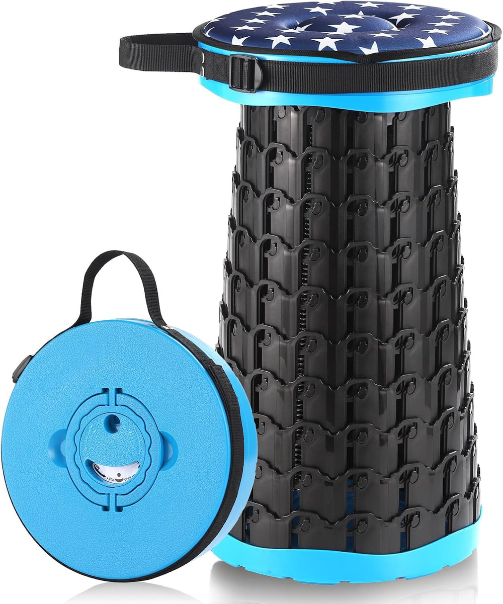Portable Telescoping Stool with Cushion, Adjustable Folding Seat for Adults