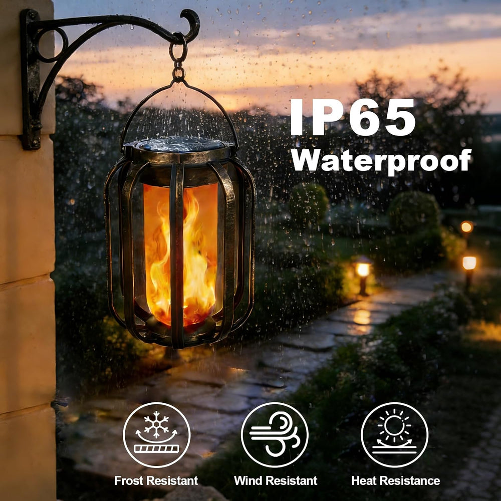 Solar Lanterns Outdoor Lights, 2 Pack Waterproof Flickering Flame Hanging Lig...