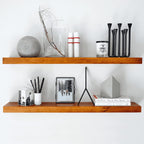 Homeforia Oak Floating Shelves 36 inches Long, High End Solid Real Wood 36 inch Floating Shelf for Room Wall, Honey Oak Wooden 36inch Kitchen Shelves, Heavy Duty Bracket, 36 X 6.5 X 1.75 in, Set of 3