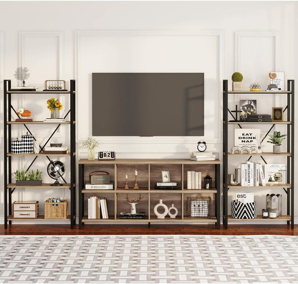 FATORRI 8 Cube Storage Organizer Bookshelf, 62 Inch Rustic Wood Horizontal Bo...